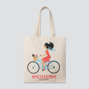 557 canvas bag Amsterdam bike girl with dog and tulips printed on 2 sides
