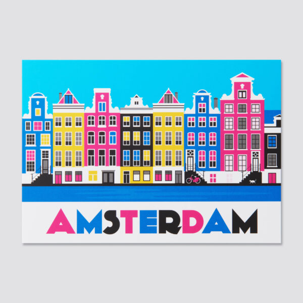 808 A6 postcard Amsterdam Canal Houses Colors