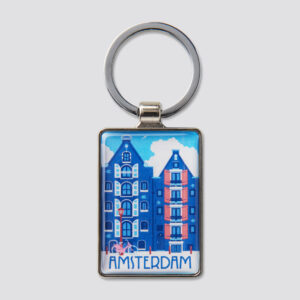 817 epoxy keychain Amsterdam Canal Houses Royal Blue printed on 2 sides