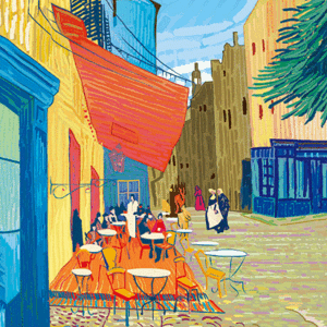 131 A6 lenticular postcard after Café Terrace at Night by Van Gogh